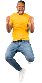 Black guy is full of happiness, and jumping in the air